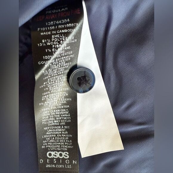 ASOS DESIGN Skinny Suit Vest with Wool  Blue Chest 42 Regular NWT IN PACKAGE - Picture 7 of 10